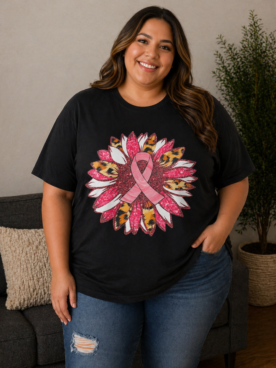 Sunflower Breast Cancer Ribbon