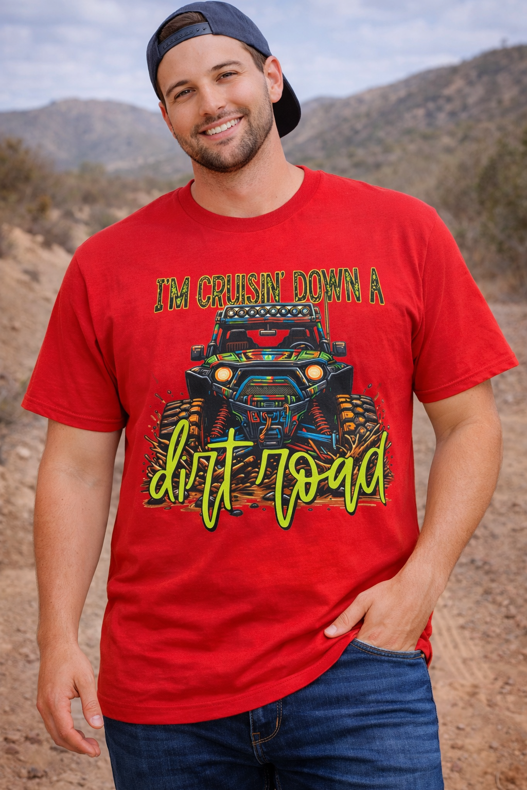 I’m crusin’ down a dirt road