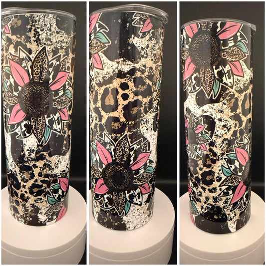 Pink Cheetah Sunflower Tumbler