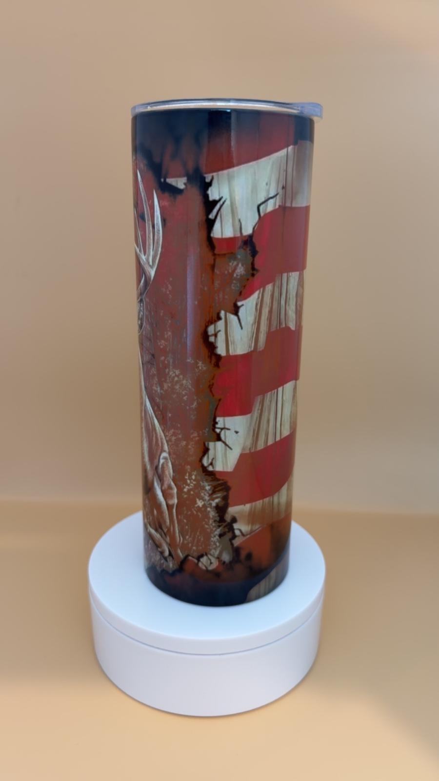 Deer Hunting American Flag Tumbler