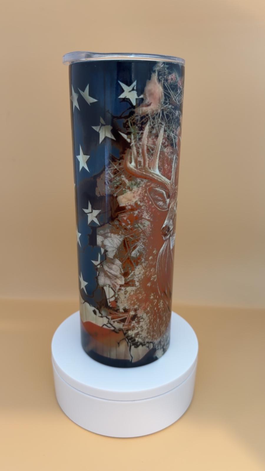 Deer Hunting American Flag Tumbler