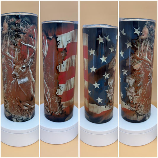 Deer Hunting American Flag Tumbler
