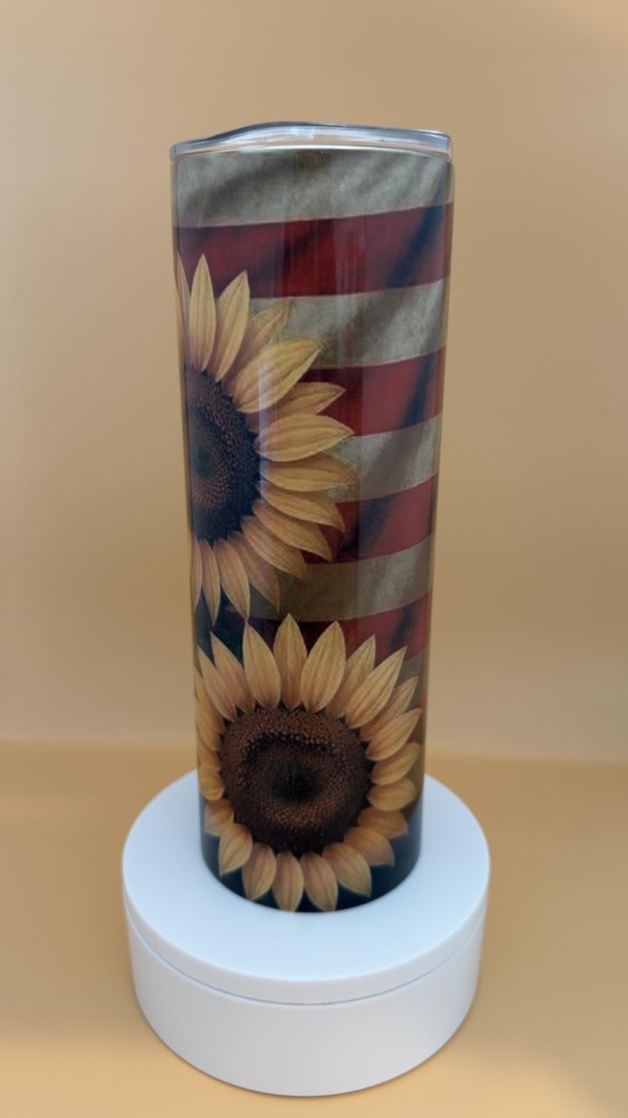 American Flag Sunflower Tumbler