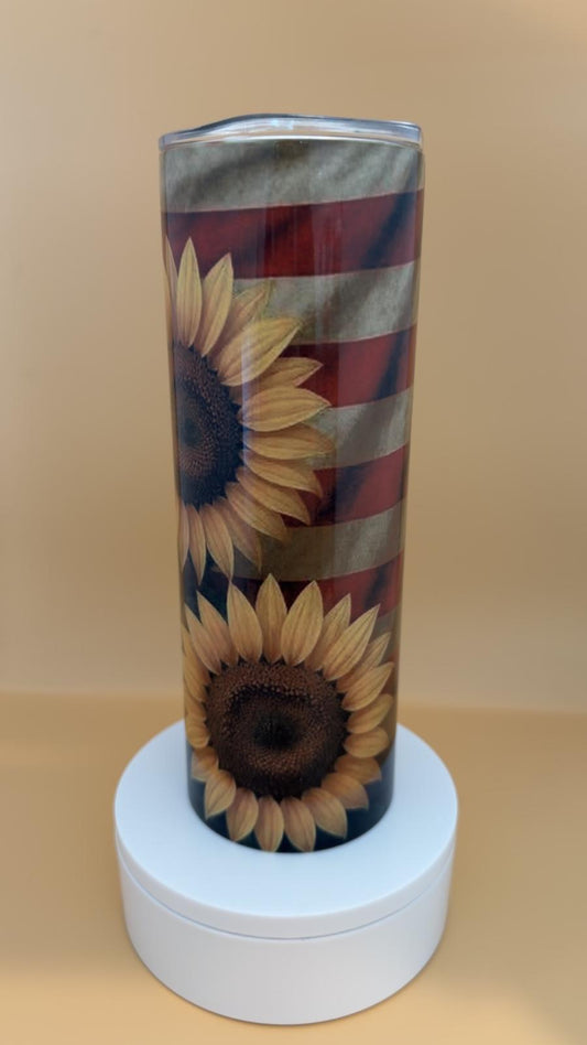 American Flag Sunflower Tumbler
