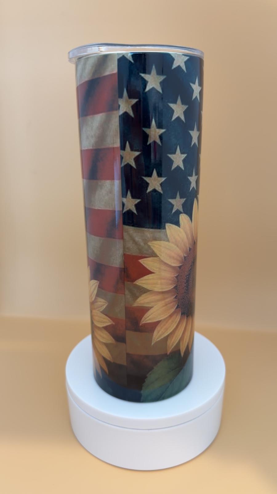 American Flag Sunflower Tumbler