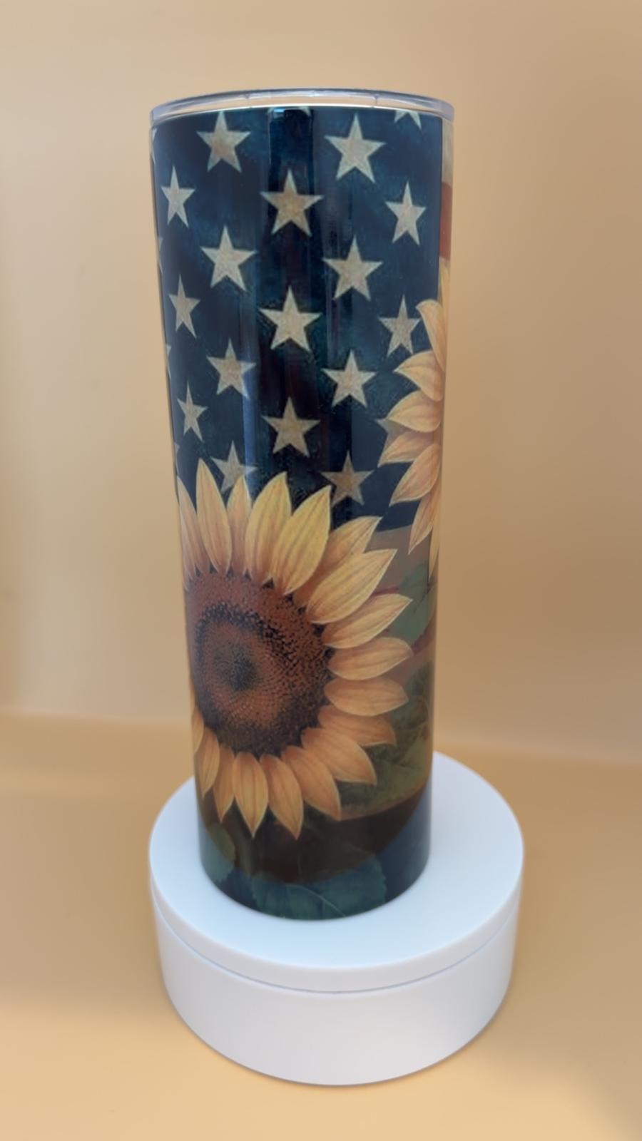 American Flag Sunflower Tumbler
